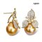 Approx. 14.0 - 15.0 mm, Gold South Sea Pearl, Lily Moissanite Paved Pearl Stud Earrings with Omega Earring Backs