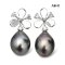 8.7 mm and 8.8 mm, Tahitian Pearl, Flower Diamond Pearl Stud Earrings