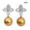 14.2 mm and 14.2 mm, Gala Gold Lot, Gold South Sea Pearl, Flower Diamond Paved Dangle Pearl Stud Earrings