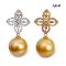 14.2 mm and 14.2 mm, Gala Gold Lot, Gold South Sea Pearl, Flower Diamond Paved Dangle Pearl Stud Earrings