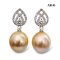 14.0 mm and 14.1 mm, Gold South Sea Pearl, Royal Lotus Moissanite Paved Dangle Pearl Stud Earrings
