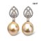 13.1 mm and 13.1 mm, Gold South Sea Pearl, Royal Lotus Dangle Pearl Stud Earrings