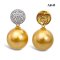 14.4 mm and 14.6 mm, Gold South Sea Pearl, Coin Flower Diamond Dangle Pearl Stud Earrings
