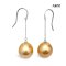 12.6 mm and 12.8 mm, Gold South Sea Pearl, Fish Hooks Chain Dangle Pearl Earrings