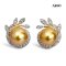 (PSL) Approx. 10.1 mm, Aurora Chakin, Gold South Sea Pearl, Pearl Leaves Halo Diamond Stud Earrings