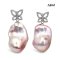 Approx. 12.0 - 13.0 mm, Freshwater Pearl, Butterfly Moissanite Paved Dangle Pearl Stud Earrings