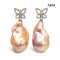 Approx. 13.0 mm, Freshwater Pearl, Butterfly Moissanite Paved Dangle Pearl Stud Earrings