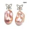 Approx. 13.0 mm, Freshwater Pearl, Butterfly Moissanite Paved Dangle Pearl Stud Earrings