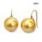 14.2 mm and 14.3 mm, Gold South Sea Pearl, Fish Hooks Pearl Earrings