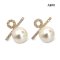 (PSL) Approx. 6.4 mm, Aurora Rose, Bar Circle Diamond Paved Pearl Stud Earrings