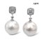 12.3 mm and 12.5 mm, White South Sea Pearl, Squre Shape Diamond Paved Dangle Pearl Stud Earrings