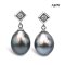8.9 mm and 8.9 mm, Lunar Gray Lot, Tahitian Pearl, Rhombus Diamond Dangle Pearl Stud Earrings