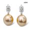14.0 mm and 14.1 mm, Gold South Sea Pearl, Six Prongs Maquise Moissanite Dangle Pearl Stud Earrings