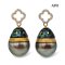 11.0 mm and 11.0 mm, Maki-e Pearl, Tahitian Pearl, Clover Leaf Diamond Paved Dangle Pearl Stud Earrings