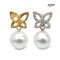 Approx. 9.0 mm up, White South Sea Pearl, Stencil Butterfly Moissanite Paved Dangle Pearl Stud Earrings