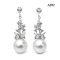 Approx. 9.0 mm, White South Sea Pearl, Flower CZ Chandelier Dangle Pearl Stud Earrings