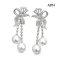 Approx. 9.0 - 10.0 mm, White South Sea Pearl, Bow Dangle Twin Pearl Stud Earrings