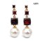 Approx. 9.0 mm, White South Sea Pearl, Triple Cushion Garnet Dangle Pearl Stud Earrings