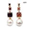 Approx. 9.0 mm, White South Sea Pearl, Triple Cushion Garnet Dangle Pearl Stud Earrings