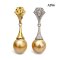 13.1 mm and 13.3 mm, Gold South Sea Pearl, Art Deco Cabaret Dangle Pearl Stud Earrings