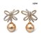 Approx 11.0 mm, Gold South Sea Pearl, Bow Moissanite Paved Dangle Pearl Stud Earrings