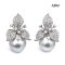 14.4 mm and 14.5 mm, White South Sea Pearl, Lilly Pearl Stud Earring with Omega Earring Backs