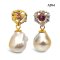 Approx. 9.0 - 10.0 mm, Gold South Sea Pearl, Garnet Halo Topaz Dangle Pearl Stud Earrings