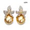13.4 mm and 13.4 mm, Gold South Sea Pearl, Orchid CZ Paved Pearl Stud Earrings