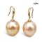 13.4 mm and 13.4 mm, Gold South Sea Pearl, Fish Hooks Pearl Earrings
