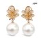 14.0 mm and 14.1 mm, White South Sea Pearl, Oak Leaf Diamond Paved Pearl with Omega Earring Backs