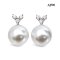Approx. 9.0 mm, White South Sea Pearl, Three Stones CZ Pearl Stud Earrings