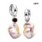 Approx. 12.0 - 14.0 mm, Freshwater Pearl, Huggie Earrings with Dangle Pearl and Single Garnet Pearl