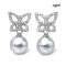 Approx. 7.0 - 8.0 mm, Akoya Pearl, Stencil Butterfly Moissanite Paved Dangle Pearl Stud Earrings