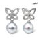 Approx. 7.0 - 8.0 mm, Akoya Pearl, Stencil Butterfly Moissanite Paved Dangle Pearl Stud Earrings