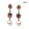 8.4 mm and 8.4 mm, Akoya Pearl, Royal Garnet Halo Whte Zircon Dangle Pearl Stud Earrings