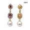 8.4 mm and 8.4 mm, Akoya Pearl, Royal Garnet Halo Whte Zircon Dangle Pearl Stud Earrings