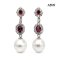Approx. 11.0 mm, White South Sea Pearl, Royal Garnet Halo Whte Zircon Dangle Pearl Stud Earrings