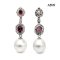 Approx. 11.0 mm, White South Sea Pearl, Royal Garnet Halo Whte Zircon Dangle Pearl Stud Earrings