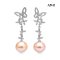 12.9 mm and 13.0 mm, Edison Pearl, Butterfly CZ Dangle Pearl Stud Earrings