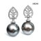 Approx. 15.0 mm, Tahitian Pearl, Lotus CZ Paved Dangle Pearl Stud Earrings