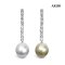 16.4 mm and 16.6 mm, Tahitian Pearl, Icicle CZ Row Dangle Pearl Stud Earrings