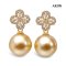 Approx. 12.0 mm, Gold South Sea Pearl, Clover CZ Paved Dangle Pearl Stud Earrings