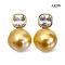 Approx. 11.0 mm, Gold South Sea Pearl, Cushion Shape CZ Dot Pearl Stud Earrings