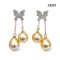 Approx. 7.0 - 8.0 and 9.0 mm, Gold South Sea Pearl, Butterfly Moissanite Paved Dangle Chain Pearls Stud Earrings