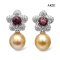 Approx. 10.0 mm, Gold South Sea Pearl, Daisy Garnet & White Topaz Dangle Jacket Pearl Stud Earrings