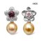 Approx. 10.0 mm, Gold South Sea Pearl, Daisy Garnet & White Topaz Dangle Jacket Pearl Stud Earrings
