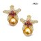 Approx. 14.0 mm, Gold South Sea Pearl, Lilly Garnet and White Zircon Dangle Pearl Stud Earrings