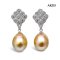Approx. 11.0 mm, Gold South Sea Pearl, Peacock Tail CZ Dangle Pearl Stud Earrings
