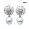 Approx. 9.0-10.0 mm, White South Sea Pearl, Flower CZ Stud Earrings with Dangle Pearl Jacket