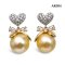 Approx. 11.0 mm, Gold South Sea Pearl, Heart Dangle Bow Pearl Stud Earrings